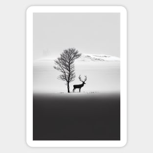 Nordic Winter Reindeer Minimalist Art Print Sticker